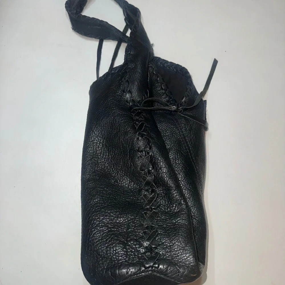 Y2K Lucky Brand Black Pebbled Soft Leather Hobo Shoulder Bag Purse Lace Up Sides